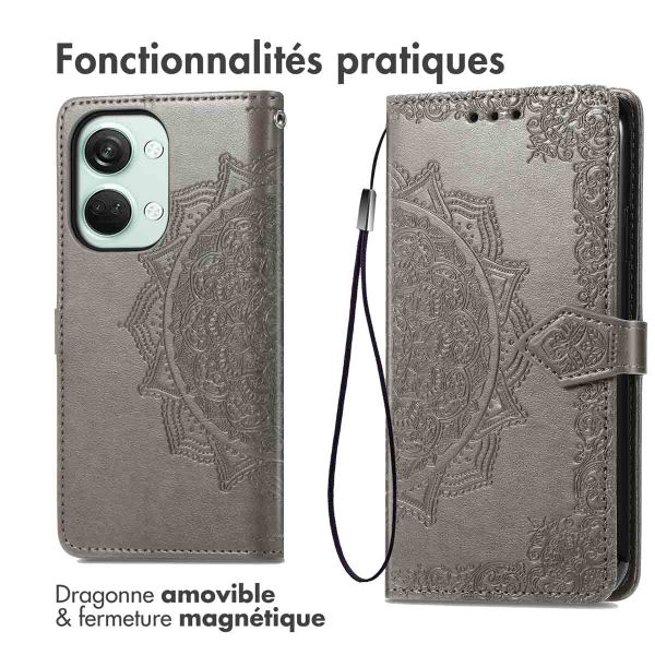 imoshion Etui de téléphone portefeuille Mandala OnePlus Nord 3 - Gris