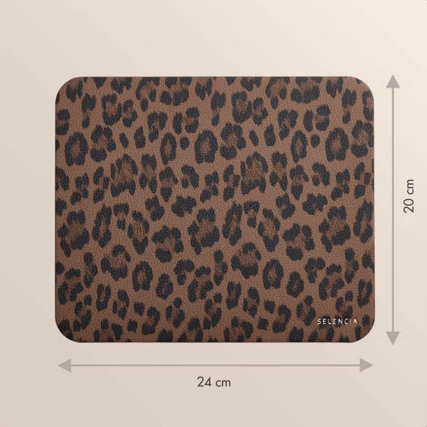 Selencia Sabi Tapis de Souris en Similicuir imprimé panthère - 20 x 24 cm - Mocha Brown
