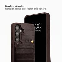 Selencia Nova coque arrière en cuir véritable avec porte-cartes Samsung Galaxy S25 - Dark Chocolate