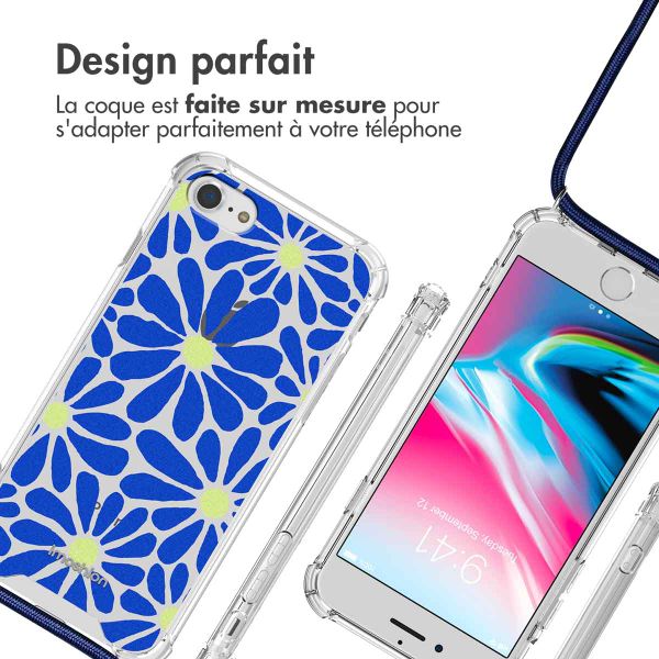imoshion Coque Design avec cordon Apple iPhone SE (2022 / 2020) / 8 / 7 - Cobalt Blue Flowers Connect