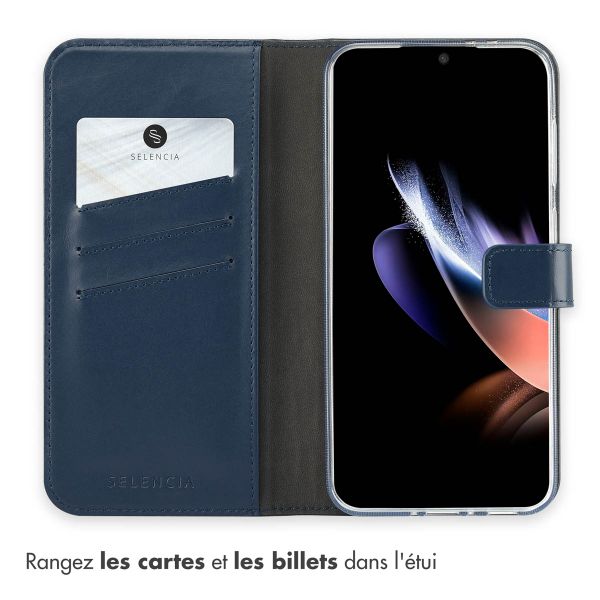 Selencia Étui portefeuille en cuir véritable Samsung Galaxy A36 / A56 - Bleu