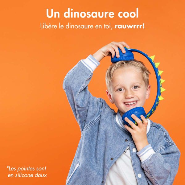 imoshion Kids Dino Bluetooth Casque - Casque pour enfants avec limiteur de décibels - Casque sans fil + câble AUX - Cobalt Blue / Lime