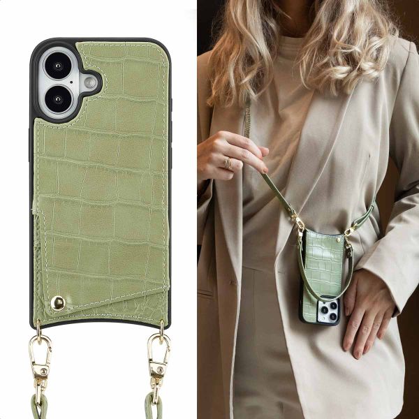 Selencia Coque de télephone Nova Croco avec cordon et porte-cartes Apple iPhone 16 - Sage Green