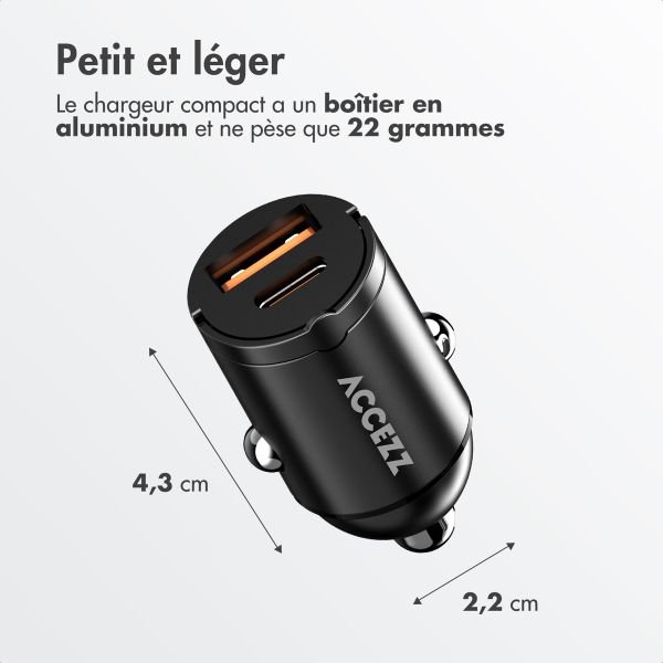 Accezz Chargeur de voiture | Chargeur rapide avec 2 ports - USB-A 30 watts + USB-C 65 watts - Noir