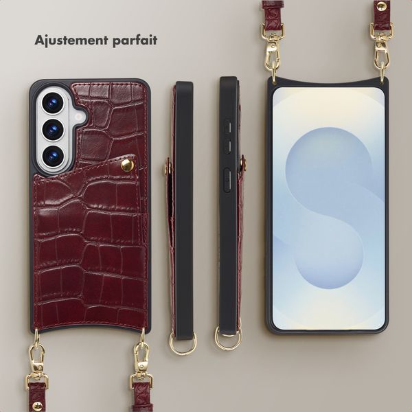 Selencia Coque de télephone Nova Croco avec cordon et porte-cartes Samsung Galaxy S26 - Burgundy