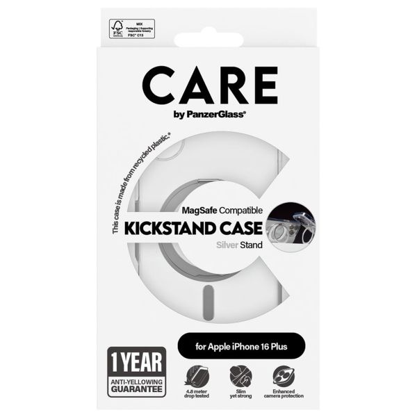 CARE by PanzerGlass Coque Kickstand MagSafe iPhone 16 Plus - Argent