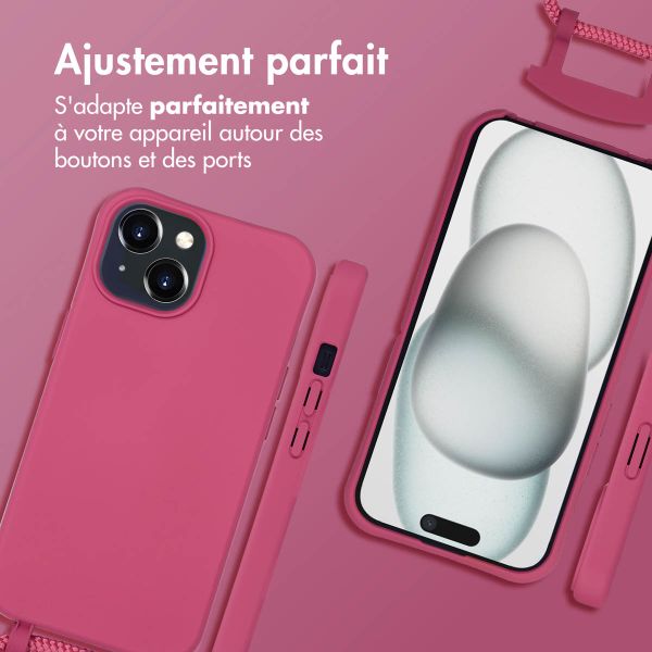 imoshion Coque arrière Color avec cordon amovible et MagSafe Apple iPhone 15 - Raspberry