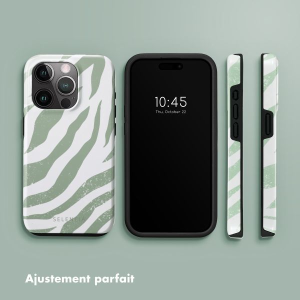 Selencia Coque arrière Vivid Tough iPhone 15 Pro - Colorful Zebra Sage Green