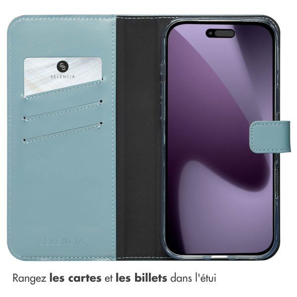 Selencia Étui portefeuille en cuir véritable Apple iPhone 17 Pro Max - Bleu clair