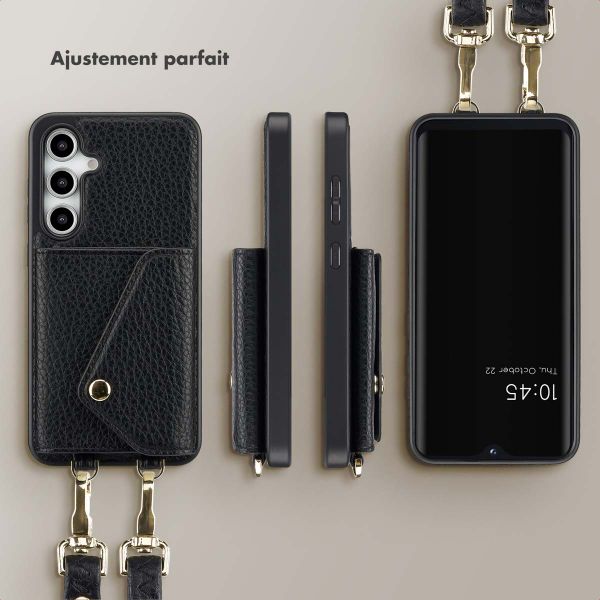 Selencia Coque à cordon avec porte-cartes enveloppe Sera Samsung Galaxy S24 FE - Noir