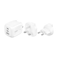 Belkin BoostCharge Pro chargeur GaN 3 ports 70 W avec kit d’adaptateurs de voyage - Blanc