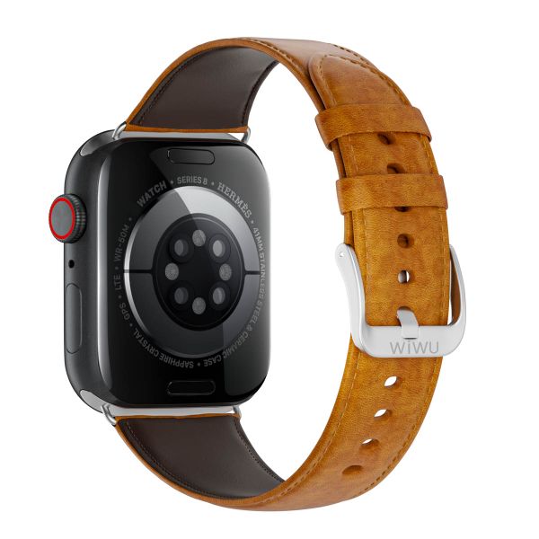 WiWu Bracelet vintage en cuir Apple Watch Series 1 t/m 11 / SE / Ultra (44/45/46/49 mm) - Lichtbruin