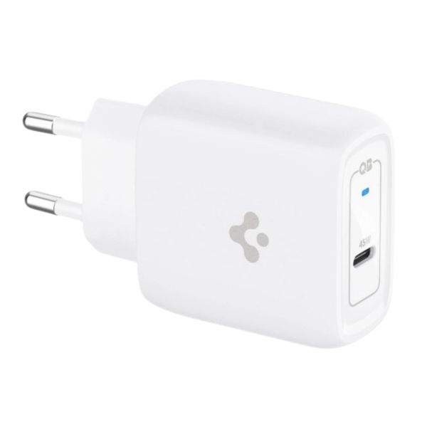 Spigen Chargeur rapide PowerArc ArcStation Pro 45 watts GaN avec câble de charge USB-C vers C - 1 mètre - Blanc