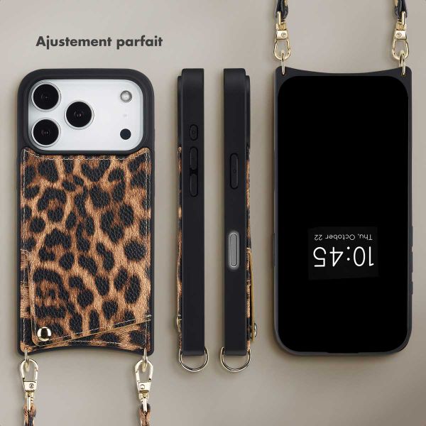 Selencia Coque de télephone Nova avec cordon et porte-cartes Apple iPhone 17 Pro - Leopard