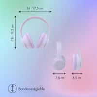 imoshion Casque sans fil pour enfants LED Light - Limiteur de décibels - Avec câble AUX - Lavender Lilac