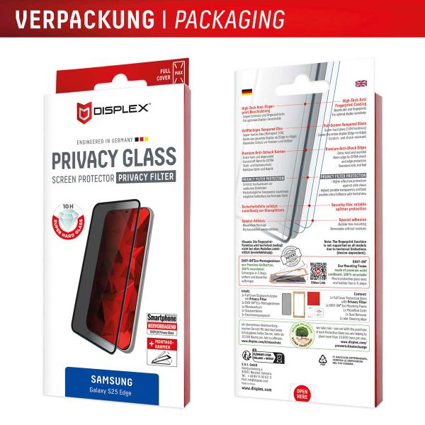 Displex Protection d'écran en verre trempé Privacy Samsung Galaxy S25 Edge