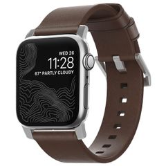 Nomad Bracelet en cuir moderne Apple Watch Series 1 á 9 / SE (38/40/41 mm) | Series 10 (42 mm) - Marron/Argent