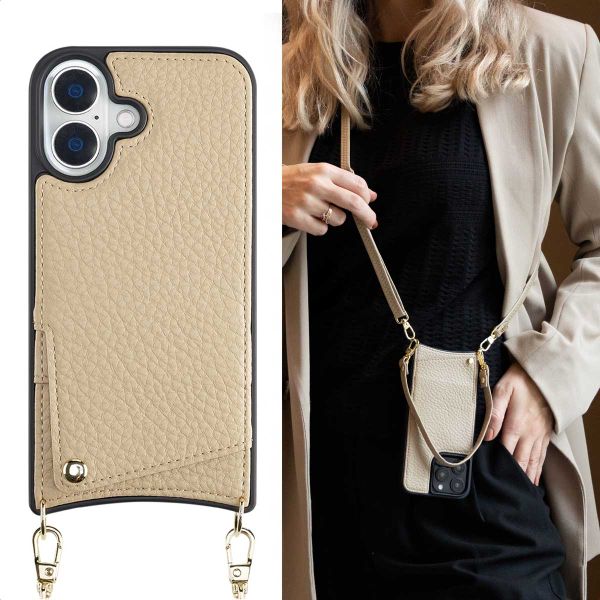 Selencia Coque arrière avec cordon et porte-cartes Nova iPhone 16 - Beige