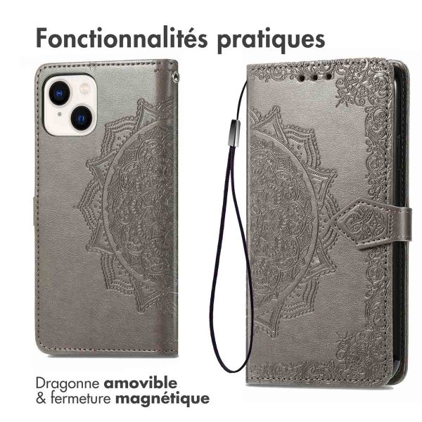 imoshion Etui de téléphone portefeuille Mandala iPhone 15 - Gris