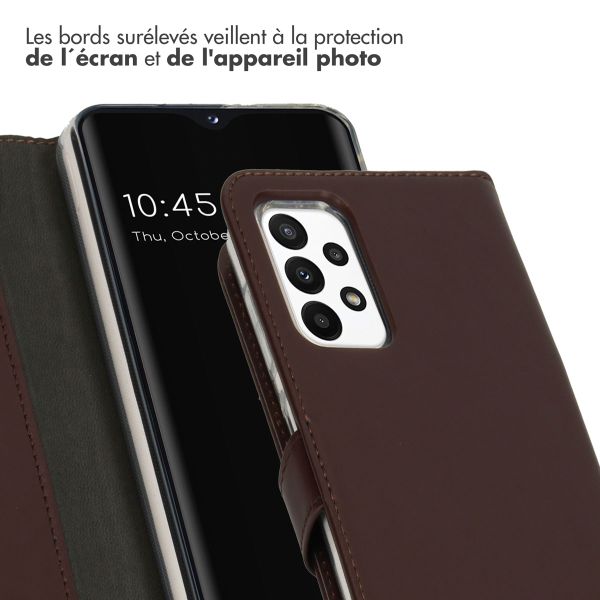 Selencia Étui portefeuille en cuir véritable Samsung Galaxy A23 (5G) - Marron