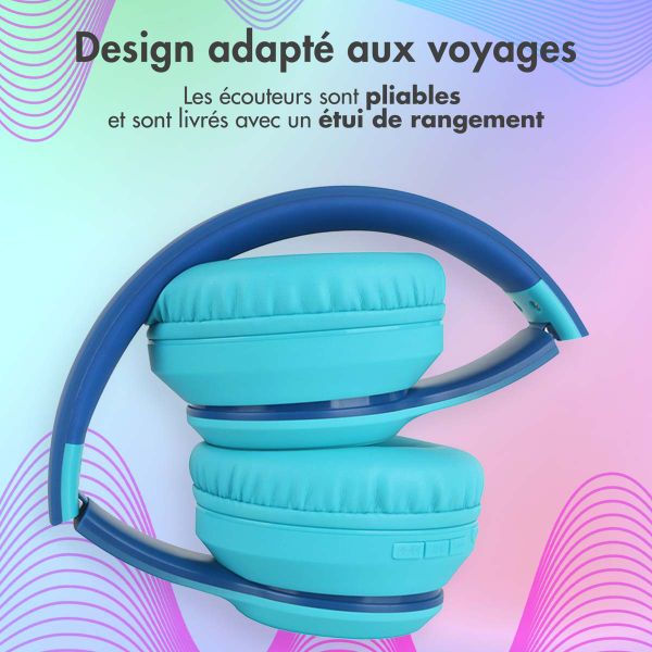 imoshion Casque sans fil pour enfants LED Light - Limiteur de décibels - Avec câble AUX - Cobalt Blue / Soft Blue