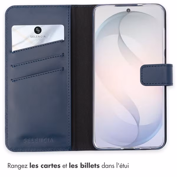 Selencia Étui portefeuille en cuir véritable Samsung Galaxy S26 - Bleu foncé