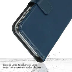 Selencia Étui de téléphone portefeuille en cuir véritable Samsung Galaxy S25 Ultra - Bleu