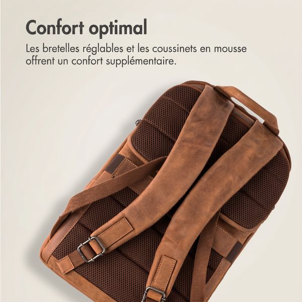 Accezz Leather Sac à dos ordinateur 16 pouces - Cognac