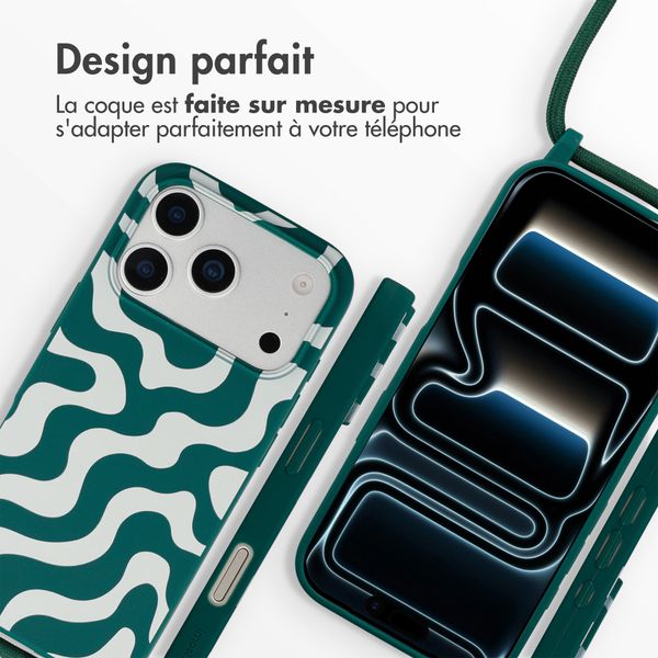 imoshion Coque design en silicone avec cordon Apple iPhone 17 Pro Max - Petrol Green Groovy