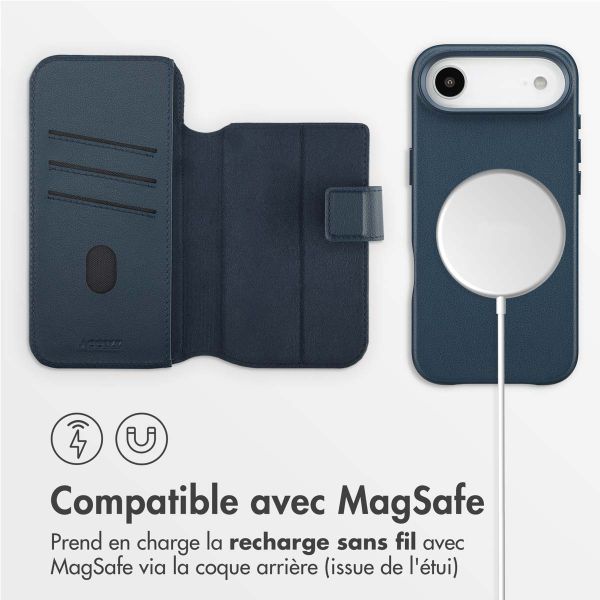 Accezz Étui de télephone portefeuille en cuir 2-en-1 avec MagSafe Apple iPhone Air - Nightfall Blue