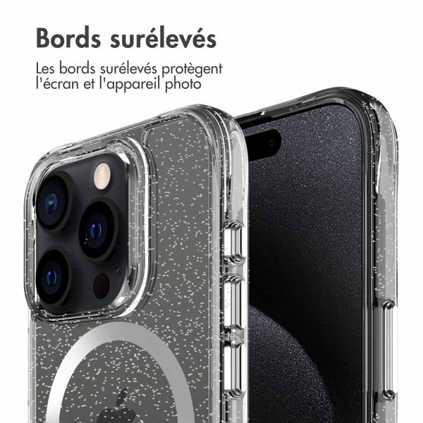 imoshion Coque arrière transparente Pailletée avec MagSafe Apple iPhone 15 Pro Max - Argent
