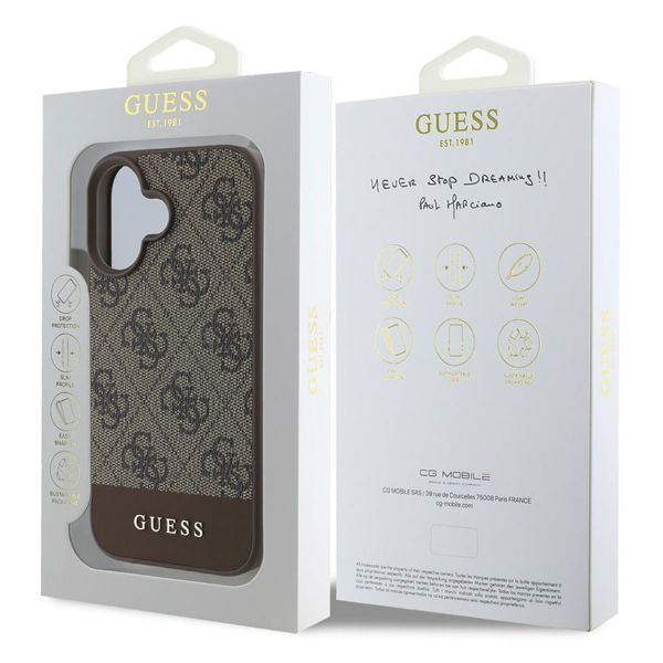 Guess Coque arrière Bottom Stripe 4G iPhone 16 - Brun