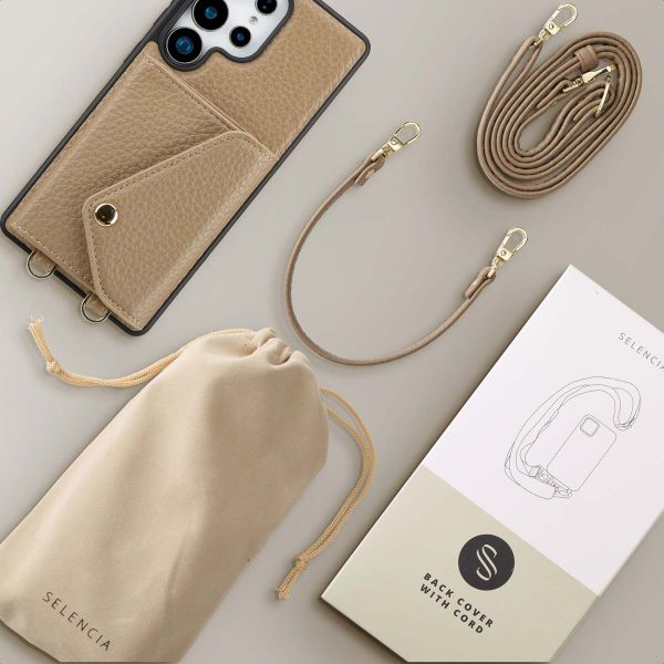 Selencia Coque de télephone Sera avec cordon et porte-cartes enveloppe Samsung Galaxy S25 Ultra - Taupe