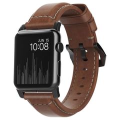 Nomad Bracelet traditionnel en cuir Apple Watch Series 1 t/m 11 / SE / Ultra (44/45/46/49 mm) - Brown / Black