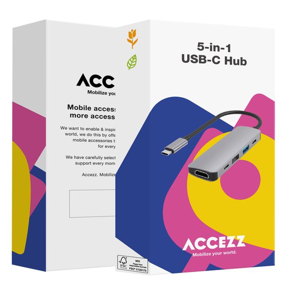 Accezz Hub USB-C 5-en-1 - 4K 30Hz Ultra HD - Charge de 100 watts - Station d'accueil