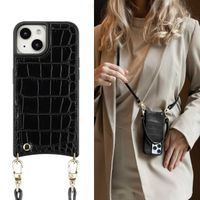 Selencia Coque Croco avec cordon et porte-cartes Nova iPhone 15 - Black