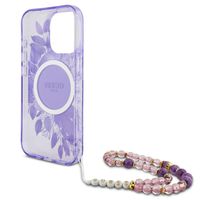 Guess MagSafe IML Flowers Case avec beads strap iPhone 15 Pro Max - Purple