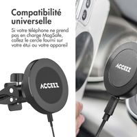 Accezz Support de téléphone pour voiture - MagSafe - Chargeur sans fil - Universel - Grille de ventilation - Noir