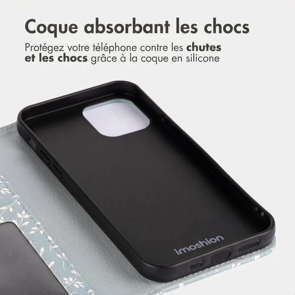 imoshion Étui de télephone portefeuille Design Apple iPhone 14 - Smoke Green Flowers