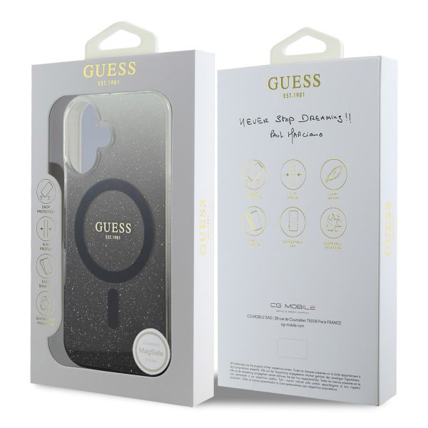Guess Coque MagSafe IML Glitter Gradient Apple iPhone 16 - Noir