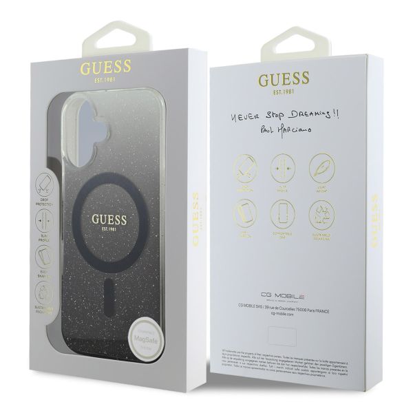 Guess Coque MagSafe IML Glitter Gradient iPhone 16 - Black