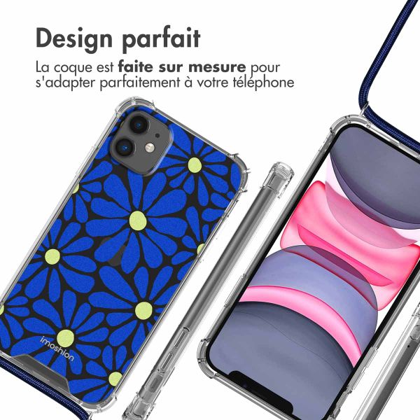 imoshion Coque Design avec cordon iPhone 11 - Cobalt Blue Flowers Connect