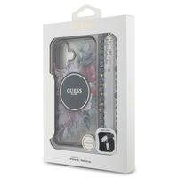 Guess MagSafe IML Flowers Case avec beads strap Apple iPhone 16 - Noir