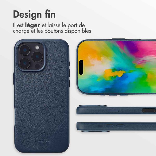 Accezz Coque arrière en cuir avec MagSafe Apple iPhone 16 Pro Max - Nightfall Blue