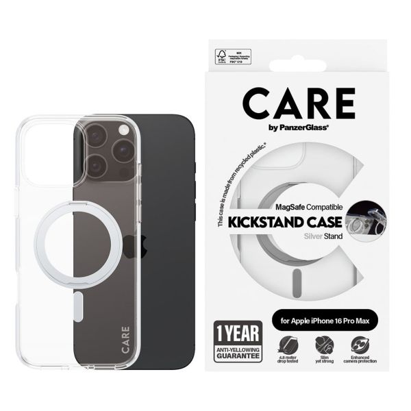 CARE by PanzerGlass Coque Kickstand MagSafe iPhone 16 Pro Max - Argent