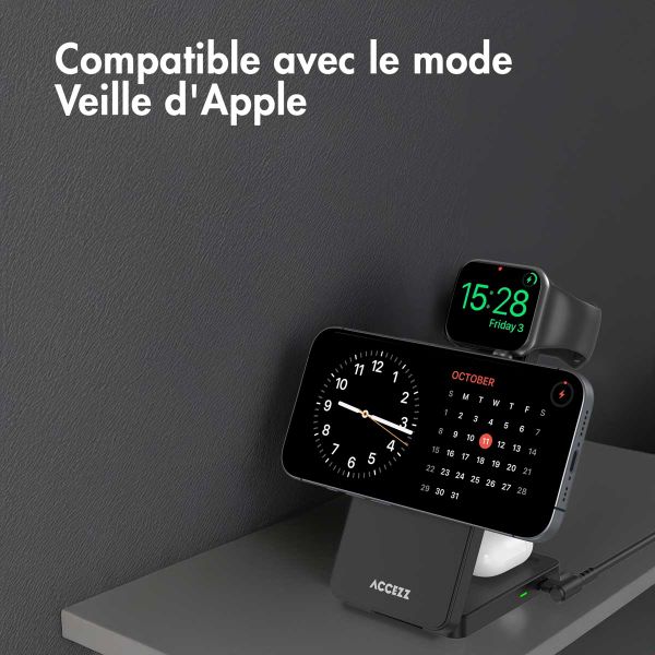 Accezz Chargeur sans fil pliable 3-in-1 MagSafe - 20W - Noir