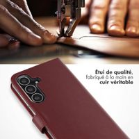 Selencia Étui portefeuille en cuir véritable Samsung Galaxy S25 FE - Burgundy