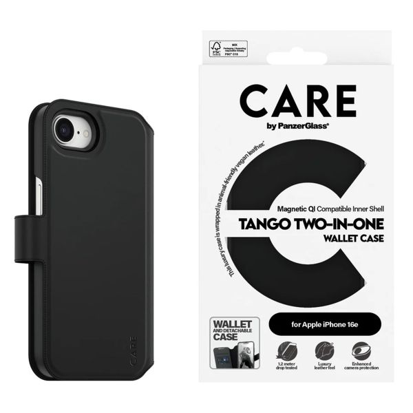 CARE by PanzerGlass Étui de télephone portefeuille Tango 2 en 1 avec MagSafe Apple iPhone 16e - Black