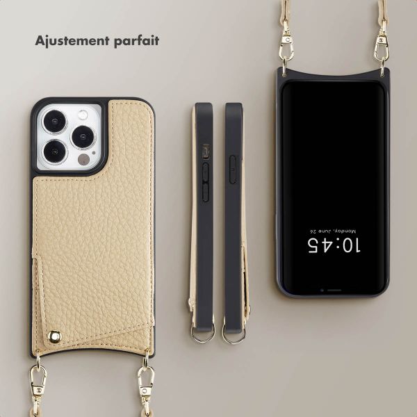 Selencia Coque arrière avec cordon et porte-cartes Nova iPhone 13 Pro - Beige