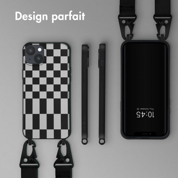 Selencia Coque design en silicone avec cordon amovible Apple iPhone 14 Plus - Irregular Check Black